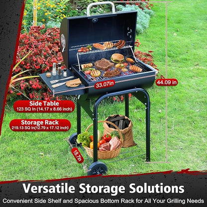 Barrel Barbecue Charcoal Grill: Premium Spacious Outdoor BBQ Grill with Side Table - Ideal for Patio Cooking Backyard Grilling Camping Picnics Tailgating Parties