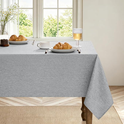 Decorelia Faux Linen Farmhouse Table Cloth 60"x84" for 4-6 ft Rectangle Table, Cool Grey Waterproof Outdoor Washable Cloth Tablecloth for Rectangular Dining Room Kitchen Outdoor Party Restaurant Table