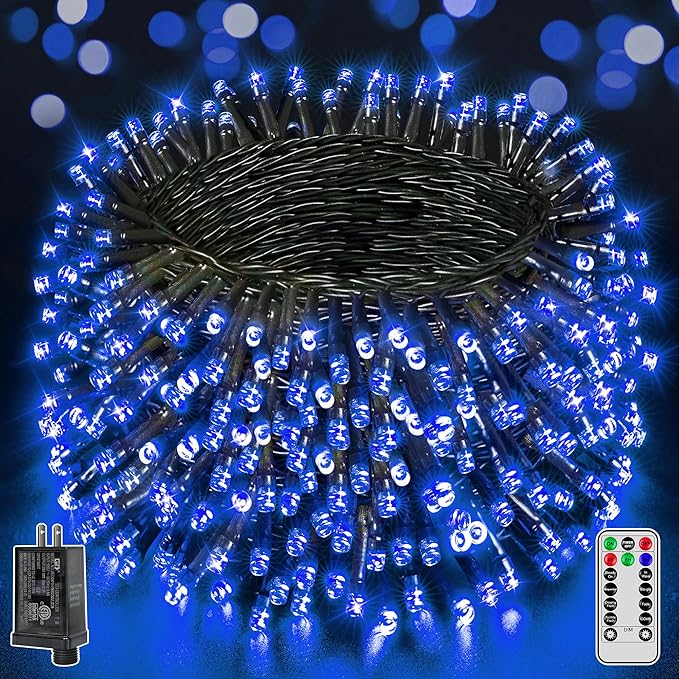 BrightChristmas 500 LED 164 FT Christmas Lights, Waterproof Outdoor String Lights with Remote and Timer, Christmas Tree Lights with 8 Modes Dimmable, Fairy Lights for Holiday Decor (Blue)