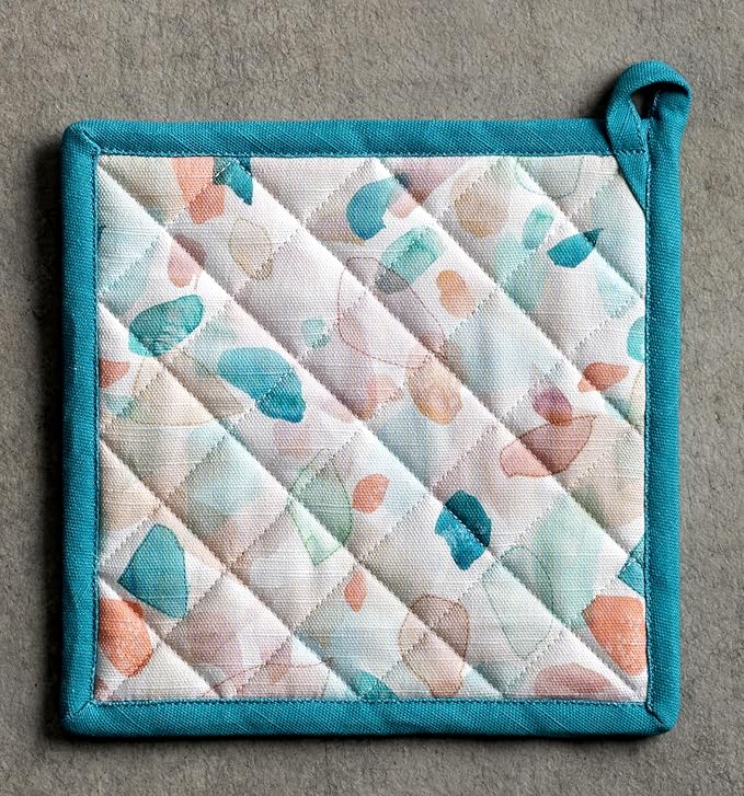 Maison d' Hermine Pot Holders 100% Cotton Heat Resistant Potholders 8" x 8" Hot Pads with Loop BBQ Cooking Baking Hotel Farmhouse Kitchen Handling Hot Pans Spring Summer (Pack of 1, Summer Picnic)