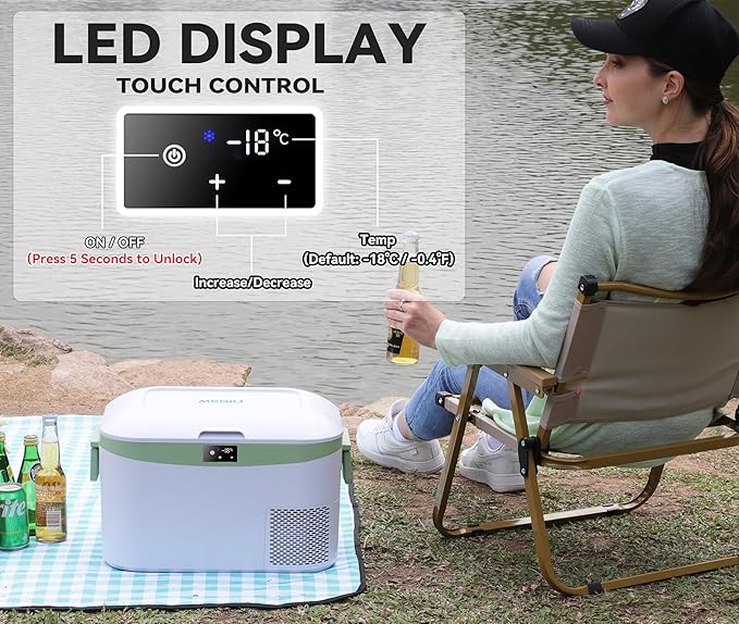 Megiu 12 Volt Refrigerator Portable Car Freezer 13.5 Quart (12.8 Liter) Compressor Cooler 12V/24V DC 110～240 Volt AC for Truck Van RV Camper SUV Boat Travel Camping Road Trips Tailgating -18℃~+15℃