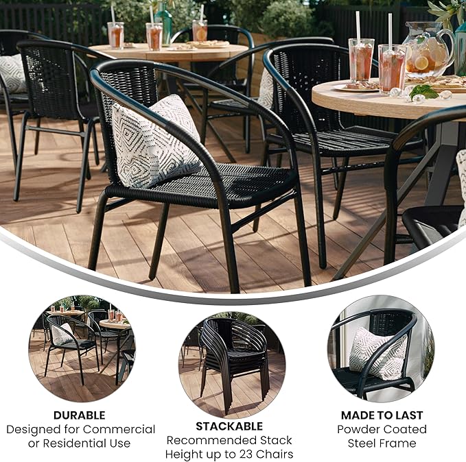 Flash Furniture Lila Black Rattan Indoor-Outdoor Restaurant Stack Chair