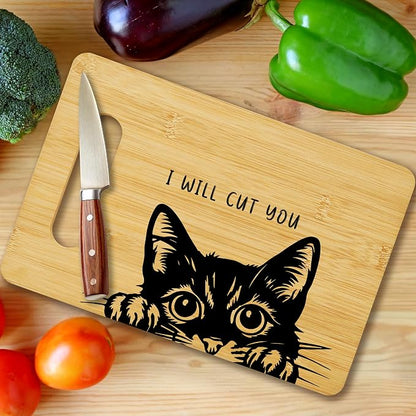 Funny Black Cat Cutting Board-I Will Cut You, Charcuterie Board for Kitchen Decor, House Warming Gifts for Cat Lovers Couples Friends -06