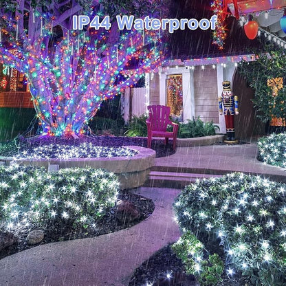 JMEXSUSS 360 LED Christmas Net Lights, White, 12ft x 5ft | Outdoor Waterproof, Connectable, Plug in, Mesh Lights with Remote for Bushes Shrubs Christmas Decorations