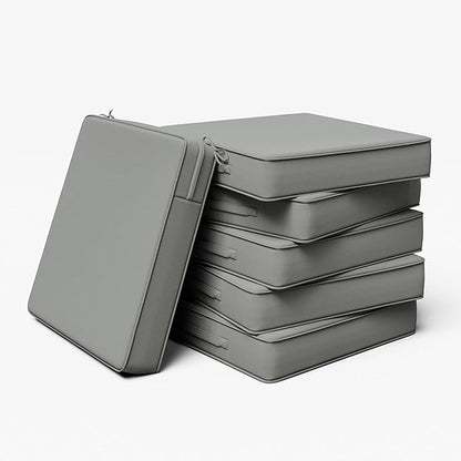 Outdoor Chair Cushion 22 x 22 x 4 Inches Patio Furniture Outdoor Waterproof Seat Cushion, Patio Chair Cushion with Handles and Ties, Square Dining Chair Cushion Set of 6, Light Grey