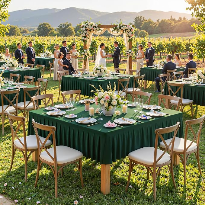 PARTISKY Hunter Green Spandex Square Tablecloths 60x60 Inch, Wrinkle Free Fitted Card Table Cloth Stretch Square Table Cover for Kitchen Dinner, Holiday Party, Wedding Banquet, Display Trade Show