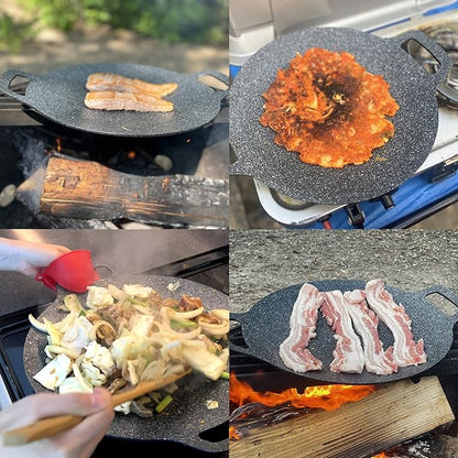 Saltlas Korean Style BBQ Grill Pan for Stove Top, Camping and IH, 13" Round Griddle With Double Bottom, Non-stick Coating Frying Pan