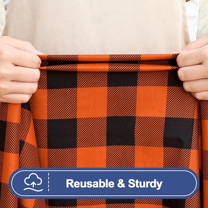 Smiry Picnic Table Cloth 2 Pack, Waterproof Elastic Fitted Tablecloths for 6FT Rectangle Tables, Washable Polyester Buffalo Plaid Tablecloth for Camping, Dining & Outdoor (Black & Orange, 30" x 72")