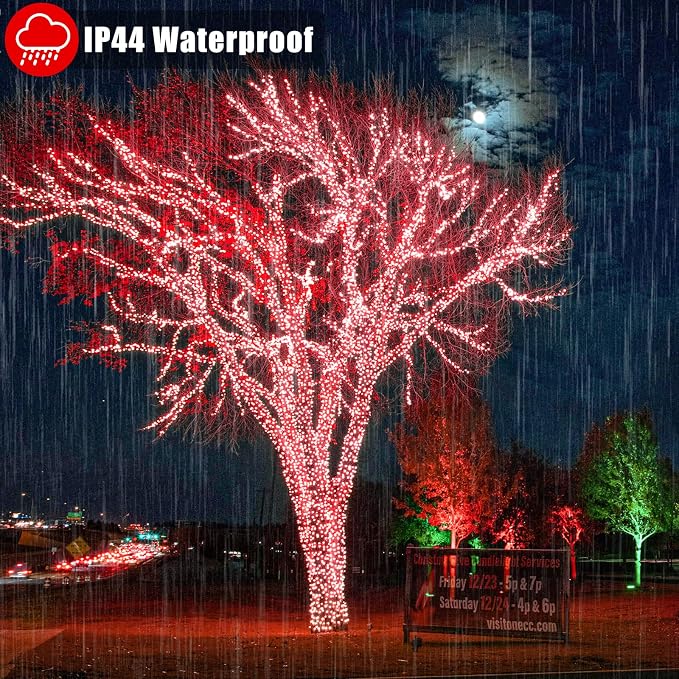 500 LED Red Christmas Lights, 165ft Red String Lights 8 Modes Clear Wire, Connectable Waterproof Plug in Twinkle Fairy Light for Tree Bedroom Indoor Outdoor Christmas Decorations