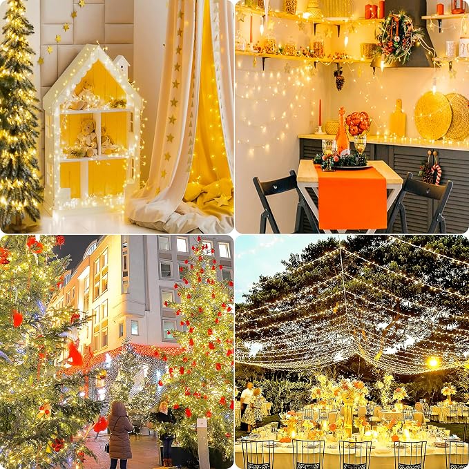 Warm White Christmas Fairy String Lights, 165FT 500L Indoor Outdoor | 8 Modes with Memory, IP65 Waterproof, Clear Wire, Tangle-Free Design for Classroom Bedroom Camping Tree Party wedding Decor