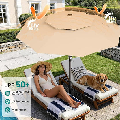 AreShark 10ft 2 Tiers Patio Umbrella - Outdoor Umbrella Waterproof UV Protection, Market Table Umbrella w/Push Button Tilt&Crank for Pool, Porch, Garden(Beige)
