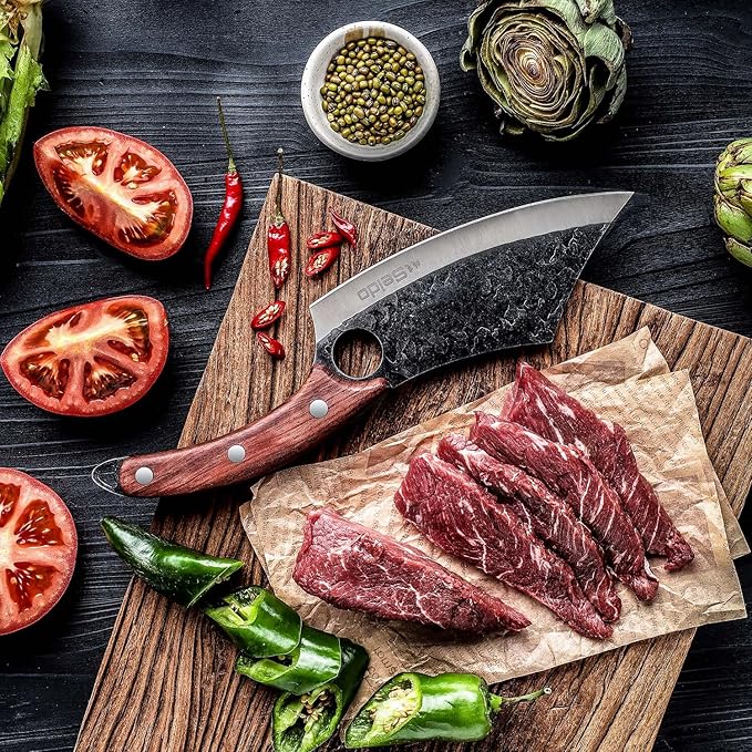 Seido Knives Hakai Chef Cleaver Knife | High Carbon Stainless Steel Meat Cleaver for Kitchen, Camping & BBQ | Japanese-Style Butcher Knife with Ergonomic Rosewood Handle & Leather Sheath