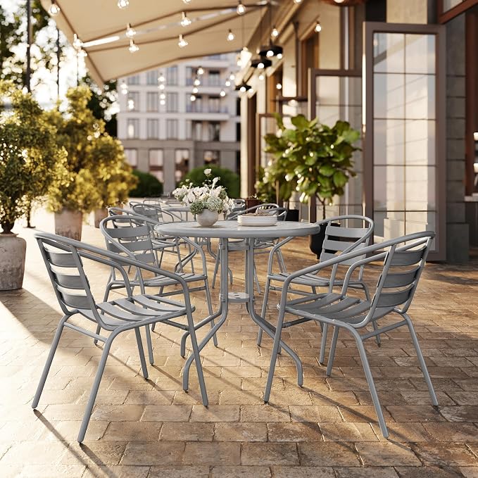 Flash Furniture 31.5 in Aluminum Round Table, Silver | Durable Construction, Commercial Use