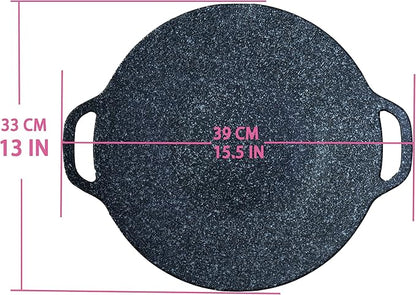 13" Korean Grill Pan with Silicone Mitts - Lightweight Non-Stick Aluminum BBQ Griddle for Indoor & Outdoor Cooking, 6-Layer Coating, Works on Induction Gas Electric Stovetops
