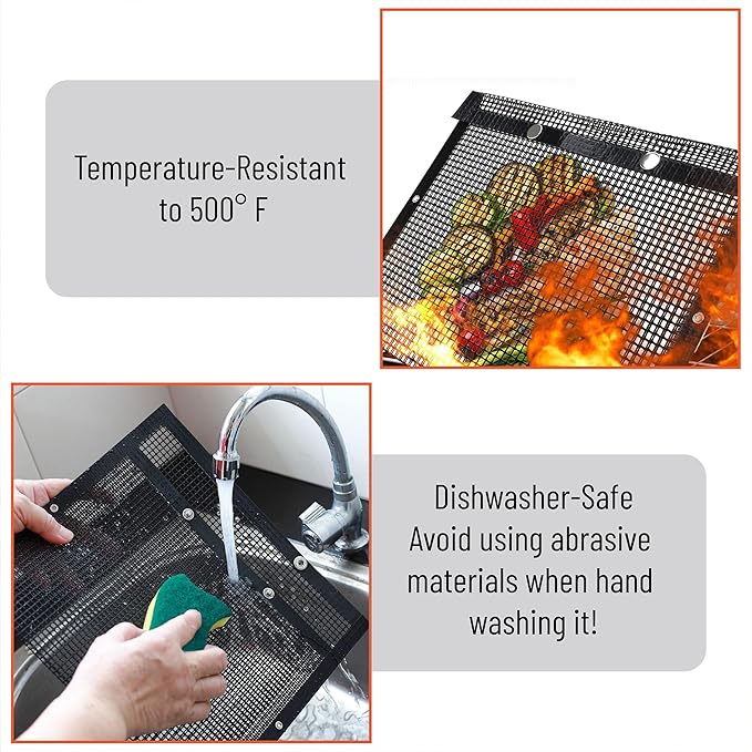 UNCO BBQ Grilling Bags, 2 Pack, 11.8"x10.6", Mesh Grill Bags with Basting Brush, Easy to Clean, Reusable Mesh Barbecue Pouch