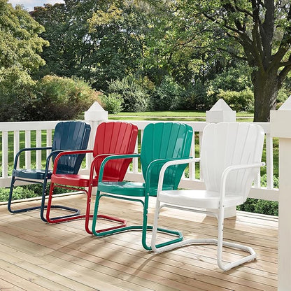 Crosley Furniture Ridgeland 2-Piece Outdoor Chair Set, Retro Metal Patio Chairs for Dining, Porch, Deck, Red