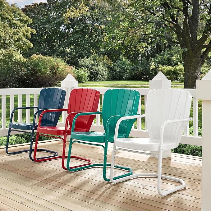 Crosley Furniture Ridgeland 2-Piece Outdoor Chair Set, Retro Metal Patio Chairs for Dining, Porch, Deck, Turquoise