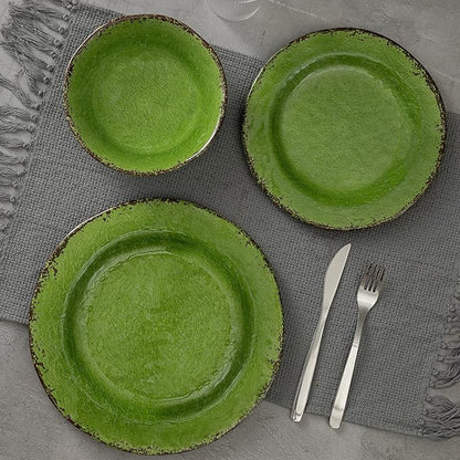 LEHAHA Melamine Dinnerware Set, 12-Piece Dishes Set, Lightweight and BPA Free Rustic Plates and Bowls Sets, Service for 4, Indoor Outdoor Use, Great for Patio, Camping, RVs (Green)