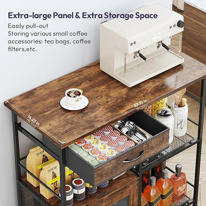 SWTYMIKI 33.31''x14.25'' Coffee Bar Cabinet - Large Farmhouse Coffee Stand Station Multi-Purpose Buffet Sideboard Cabinet with Drawers - Kitchen Bar Table for Living Room, Small Space, Espresso