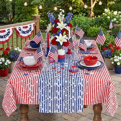 Patriotic Table Runner Independence Day Table Centerpieces Blue White Star Print American Flag Runner for 4th of July Memorial Day, Veterans Day, Independence Day Table Top Kitchen Decorations
