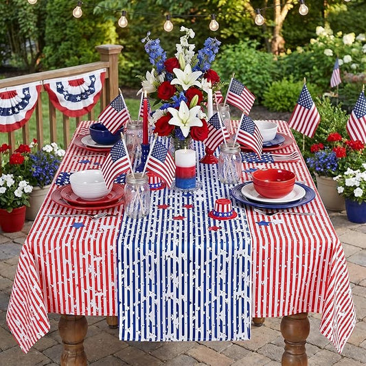 4th of July Table Runner Independence Day Decoration 13x84inch American Flag Star Dresser Scarves Holiday Table Runners Stain Resistant Party Celebrations Pack of 2 Blue