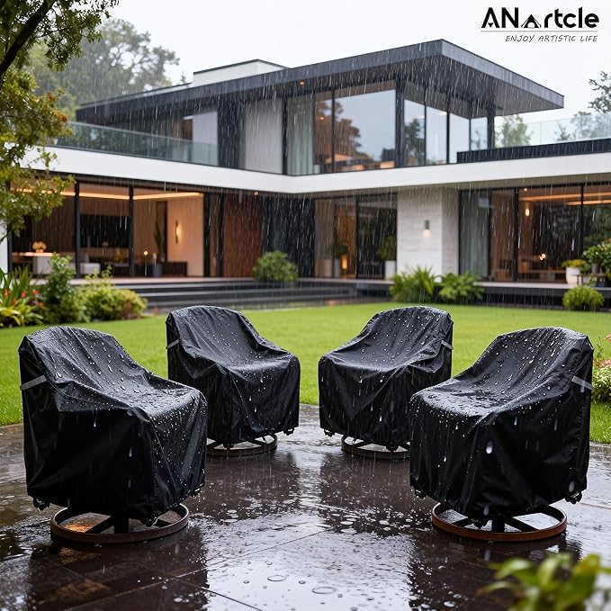 ANartcle Swivel Patio Chair Cover 4 Pack,600D Waterproof Heavy Duty Outdoor Chair Cover(30 W x 34 D x 36 H inches),Patio Furniture Covers,Outdoor Furniture Covers Waterproof,Black