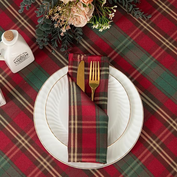 Rectangle Plaid Waterproof Tablecloth for Christmas, W20 x L20 | Checkered Style Table Cloth Holiday Family Gathering Rectangle Table Cover - Spillproof - Ideal for Indoor & Outdoor Use