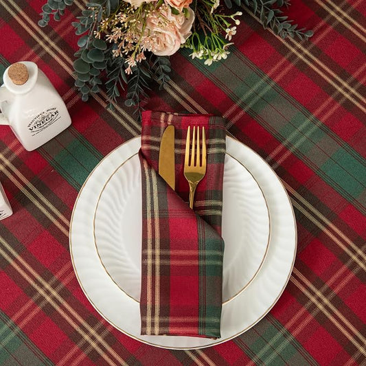Rectangle Plaid Waterproof Tablecloth for Christmas, W20 x L20 | Checkered Style Table Cloth Holiday Family Gathering Rectangle Table Cover - Spillproof - Ideal for Indoor & Outdoor Use