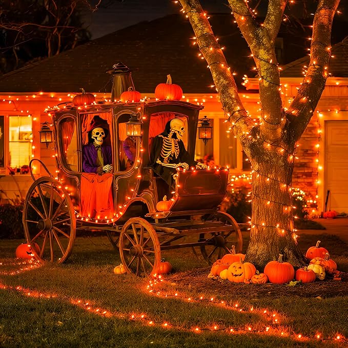 JMEXSUSS 200 LED Orange Halloween Lights Outdoor, 66ft String Light Plug in | Connectable, 8 Modes, Outdoor Indoor Use, Halloween Lights for Tree Bedroom Porch Garden Fence Patio Fall Halloween Decor