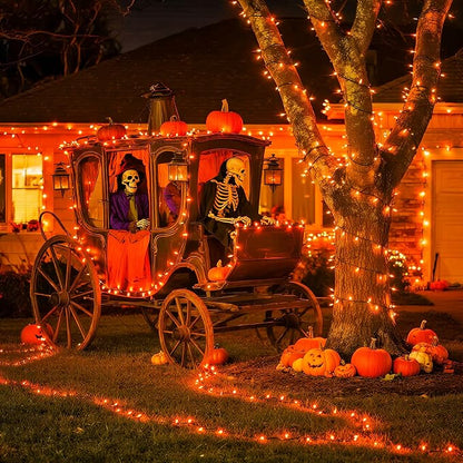 JMEXSUSS 200 LED Orange Halloween Lights Outdoor, 66ft String Light Plug in | Connectable, 8 Modes, Outdoor Indoor Use, Halloween Lights for Tree Bedroom Porch Garden Fence Patio Fall Halloween Decor