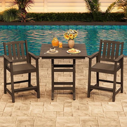 Garvee 3-Piece Outdoor Adirondack Bar Set, Patio Bar Table with 2 Bar Chairs, HDPE All-Weather Patio Bar Furniture Set with Umbrella Hole, for Balcony, Backyard, Poolside, Bistro