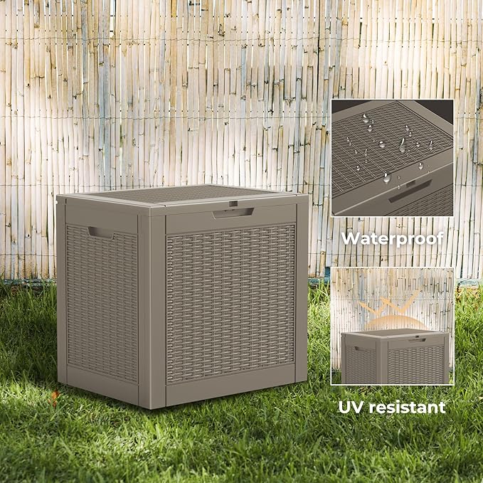 Resin Deck Box - 35 Gallon Lockable Outdoor Storage, Water-Resistant Indoor/Outdoor Bin for Package Delivery, Patio Cushions, Gardening Tools