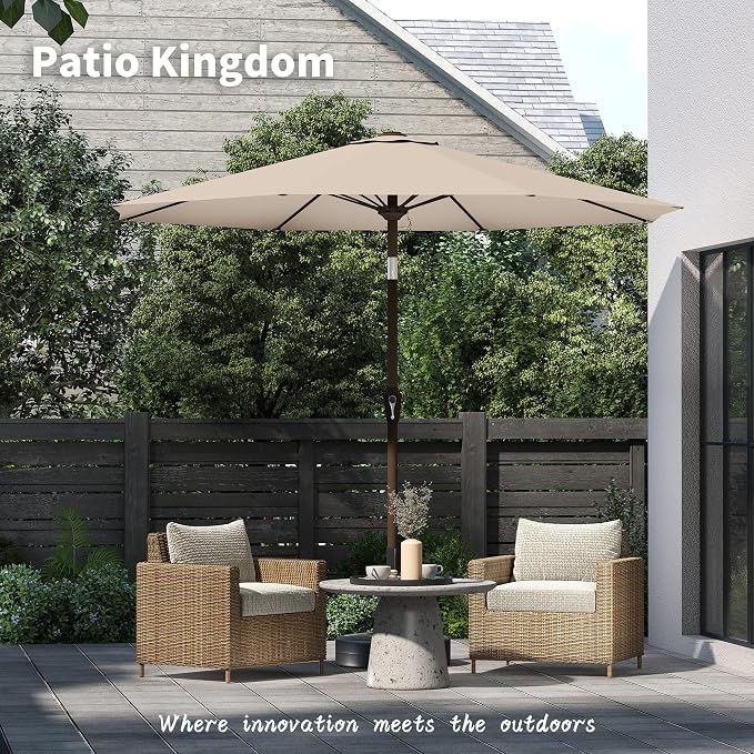 PatioKingdom 10FT Patio Umbrella with Push Button Tilt and Crank, Outdoor Market Umbrella with 8 Fiberglass Ribs, UV Protection Table Umbrella for Pool,Backyard,Garden,Deck