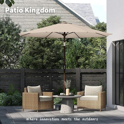 PatioKingdom 10FT Patio Umbrella with Push Button Tilt and Crank, Outdoor Market Umbrella with 8 Fiberglass Ribs, UV Protection Table Umbrella for Pool,Backyard,Garden,Deck