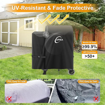 Kipiea 600D Heavy Duty Pellet Grill Cover for Pit Boss Lexington & 500FB, Waterproof Wood Pellet Smoker Cover with Windproof Buckles, UV Resistant, No Tear, No Fading