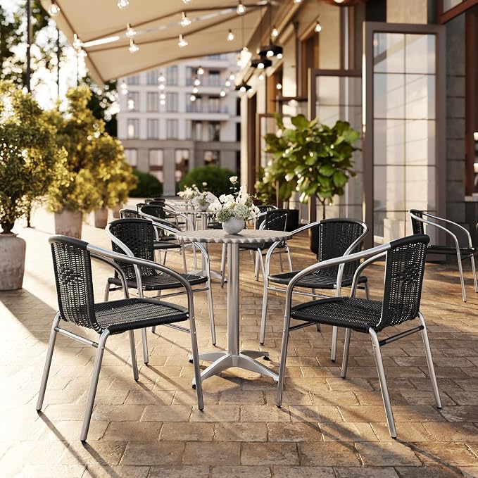 Flash Furniture Lila 23.5'' Round Aluminum Indoor-Outdoor Table Set with 4 Black Rattan Chairs | Indoor/Outdoor Use, Black Rattan Chairs