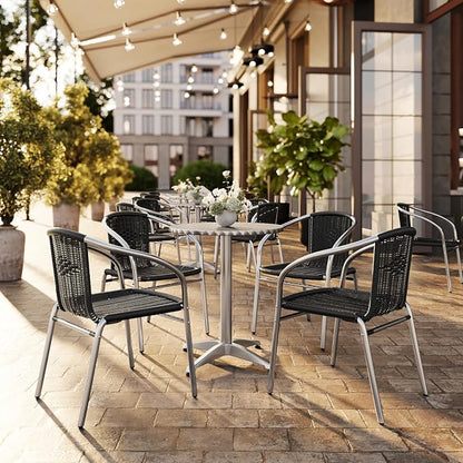 Flash Furniture Lila 23.5'' Round Aluminum Indoor-Outdoor Table Set with 4 Black Rattan Chairs | Indoor/Outdoor Use, Black Rattan Chairs