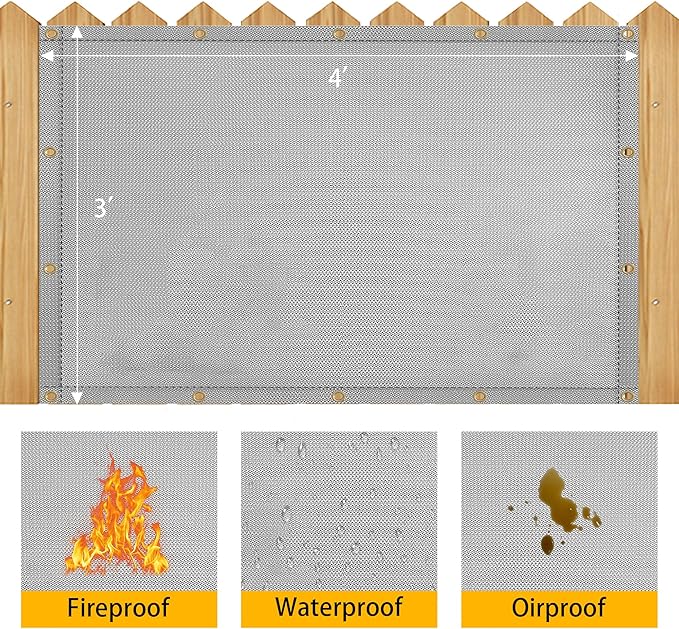 Heat Shield Behind Grill Grey Fireproof Cover and Screen Protect Deck Railing from Grill Heat Shield for Wood Stove, 3’x4’ Wall Protector for Fridge Waterproof BBQ Mat UV Resistant Privacy Screen