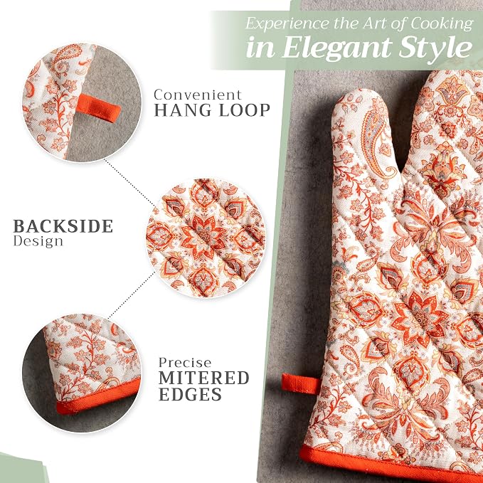 Maison d'Hermine Oven Gloves 100% Cotton Oven Mitt (7" x 13", Pack of 1) | With Loop Heat Resistant BBQ Cooking Gloves Baking Kitchen Handling Hot Pans Thanksgiving Christmas - Cachemire