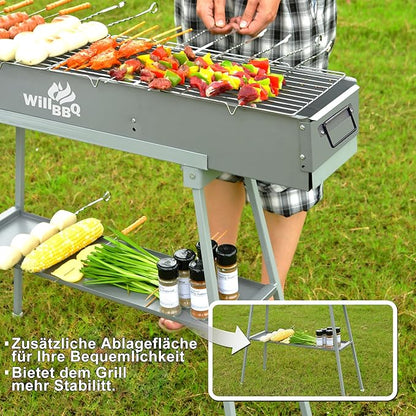 WILLBBQ Commercial Quality Portable Charcoal Grills(31.6x7.1x5.1 inch) with Grill Storage Bag