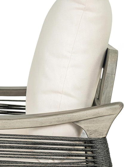 Christopher Knight Home Havets Patio Acacia Wood Club Chair with Woven Rope, Comfortable Outdoor Armchair, Water-Repellent Thick Cushion Deep Seating for Porch, Garden, Backyard, Balcony, Gray+Beige