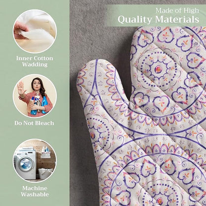 Maison d'Hermine Oven Gloves 100% Cotton Oven Mitt 7" x 13" with Loop Heat Resistant BBQ Cooking Gloves Baking Grilling Kitchen Hotel Home Farmhouse Spring Summer (Pack of 1, Mandala)