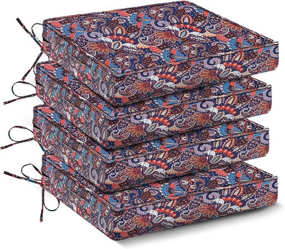 IPYNBAP Outdoor Chair Cushions Set of 4 -Waterproof Outdoor Seat Cushions for Patio Furniture, Patio Chair Cushion with Handle and Ties, Out Door Chair Pads,17x16x2-Square, Artistic Floral