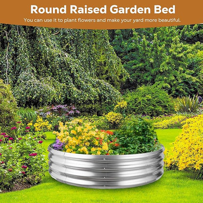 Raynesys 48 Inch Round Galvanized Fire Pit Ring, Silver Round Galvanized Fire Ring, 4 Feet Diameter Fire Pit, Outdoor Pits for Backyard, Camping, Bonfire