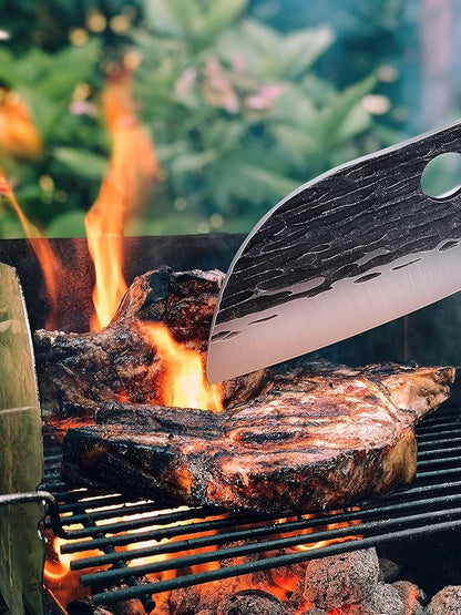ROCOCO Serbian Chef Knife 6.5" Butcher Knife Japanese Full Tang Boning Chopping Viking Cleaver with Sheath for Kitchen Outdoor BBQ Camping Father Mother Christmas Gift Gift Men