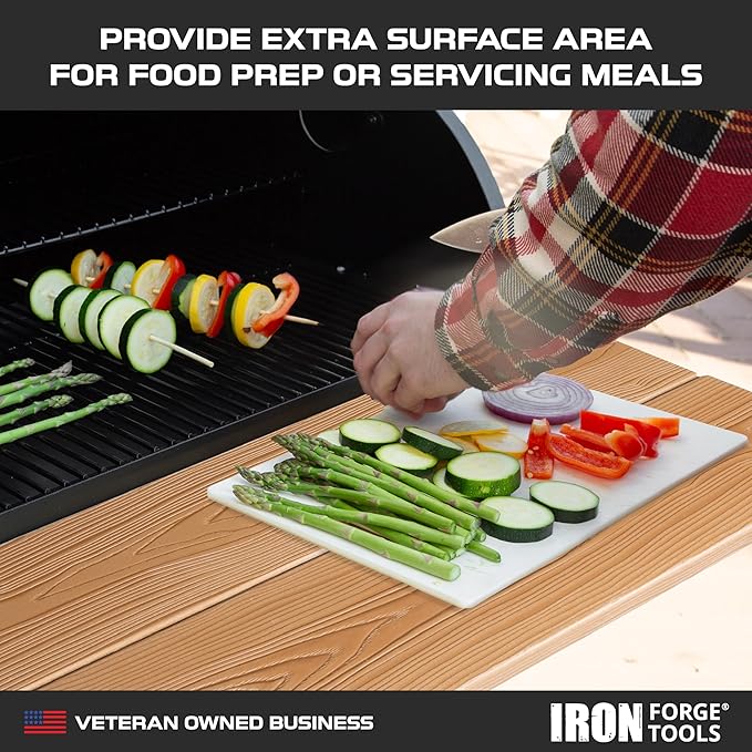 Iron Forge Tools 26x12 Composite Folding Grill Shelf Accessory - Pellet Smoker Barbeque Charcoal Grill Accessories - Compatible with Traeger Pro, Ironwood Texas Elite, Eastwood