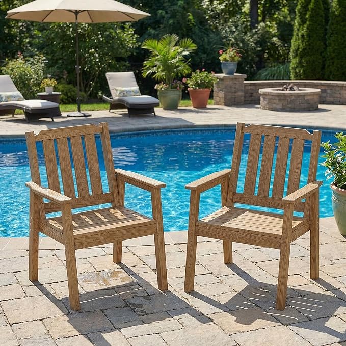 Garvee Outdoor Patio Dining Chairs Set of 4, Outdoor HDPE Garden Dining Chairs, Sturdy Frame, Waterproof, All-Weather for Backyard, Poolside, Porch, Deck, Natural