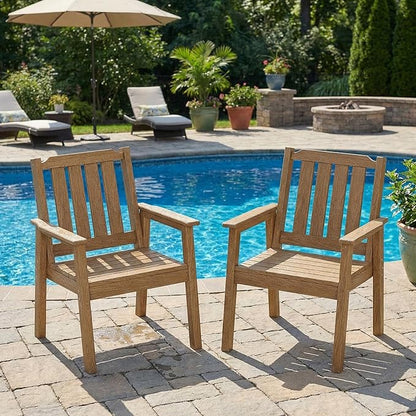 Garvee Outdoor Patio Dining Chairs Set of 4, Outdoor HDPE Garden Dining Chairs, Sturdy Frame, Waterproof, All-Weather for Backyard, Poolside, Porch, Deck, Natural