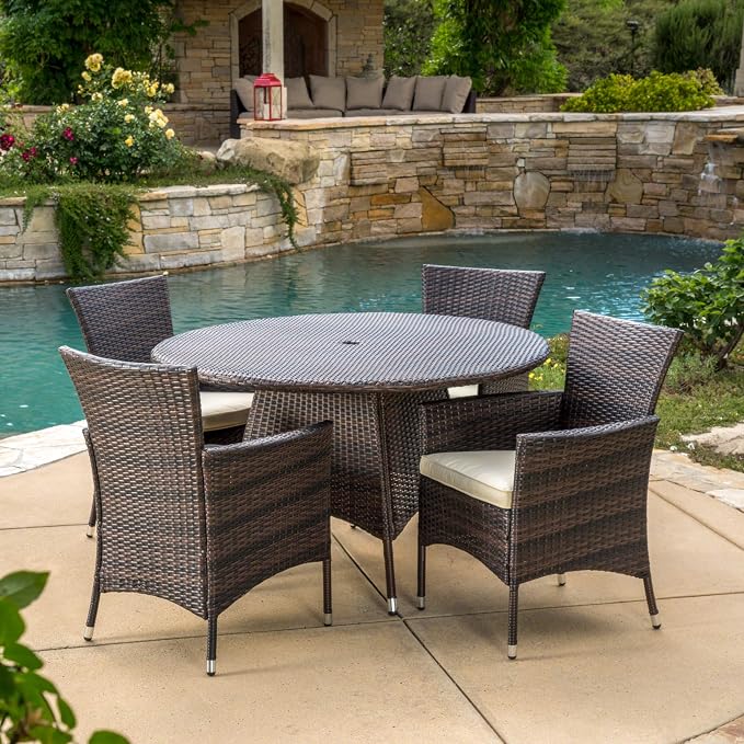 Christopher Knight Home Rodgers Outdoor Wicker Dining Set, 5-Pcs Set, Multibrown