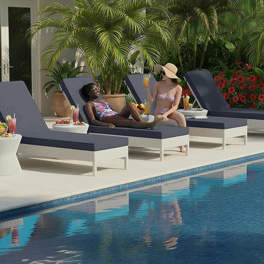 Summsun Chaise Lounge Cushions Outdoor Set of 4 - Waterproof and Fade Resistant Sun Lounger Replacement Cushions - Patio Lounger Pads with Removable Cover for Pool, Deck, 80 x 26 x 3 Inch, Dark Grey